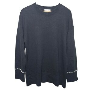Splendid Black Pearl Sleeve Sweater Small | Embellished Knit Pullover Cozy‎ Chic